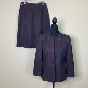 Richard Evans Suits Womens Size 8 Skirt Set Vintage Wool Blend Purple Multicolor